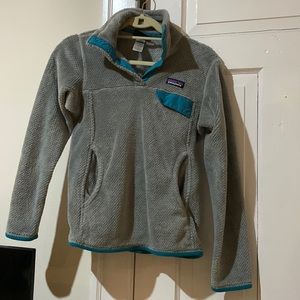 Patagonia fleece (womens) with snaps, turquoise and gray, size small